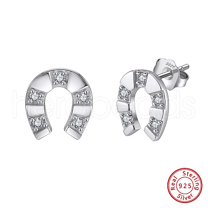 925 Sterling Silver U-Shaped Stud Earrings EJEW-C146-08P-1