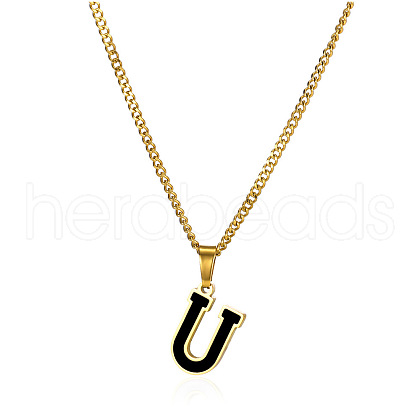 304 Stainless Steel Black Enamel Initial Pendant Twisted Chain Necklaces WG978E8-21-1