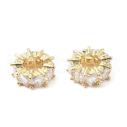 Flat Round Brass Micro Pave Clear Cubic Zirconia European Beads KK-L237-015G-1