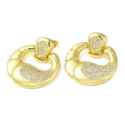 Double Corn Brass Dangle Stud Earrings with Cubic Zirconia EJEW-G373-02G-1