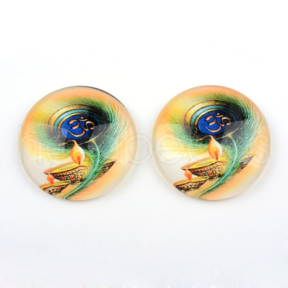 Yoga Theme Glass Cabochons X-GGLA-L011-25mm-02-1