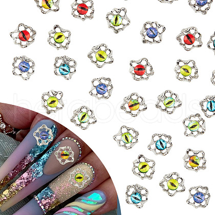 GOMAKERER 30Pcs 6 Colors Evil Eye Alloy Glass Cabochons MRMJ-GO0001-03-1