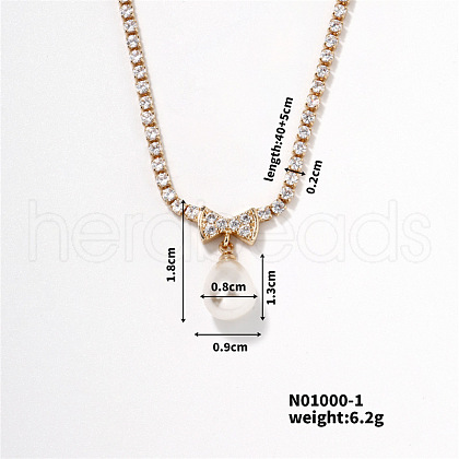 Mother's Day Jewellery Elegant Pearl Pendant with Shiny Diamond Chain Necklace Jewelry for Women TF6886-1-1