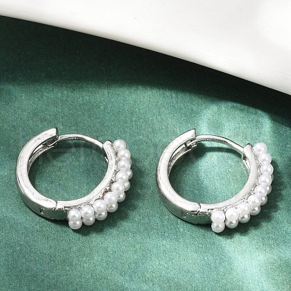 Brass ABS Imitation Pearl Hoop Earrings EJEW-M082-04P-1