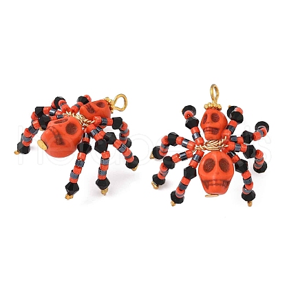 Halloween Theme Dyed Synthetic Turquoise & Glass Seed Beads Pendants PALLOY-MZ00774-04-1
