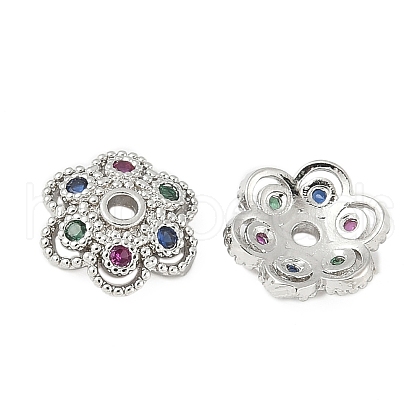 Brass Micro Pave Colorful Cubic Zirconia Bead Caps KK-V015-30P-1