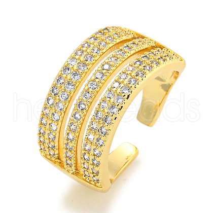 Rack Plating Five Row Brass Micro Pave Cubic Zirconia Open Cuff Ring RJEW-C082-14G-1