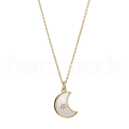 Natural Shell & Brass Pendant Necklaces NJEW-JN04890-02-1