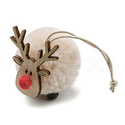 Christmas Themed Plush & Wood Deer Ball Pendant Decoration HJEW-E008-01A-1