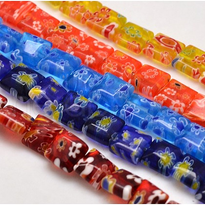 Handmade Millefiori Glass Square Bead Strands LK-P020-M-1