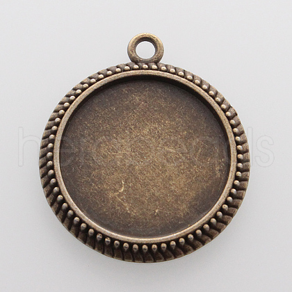 Vintage Flat Round Alloy Pendant Cabochon Settings X-PALLOY-N0088-62AB-NF-1