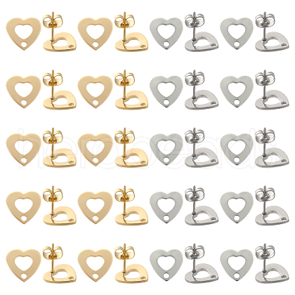 SUNNYCLUE 40Pcs 2 Color 201 Stainless Steel Heart Stud Earring Findings STAS-SC0005-30-1