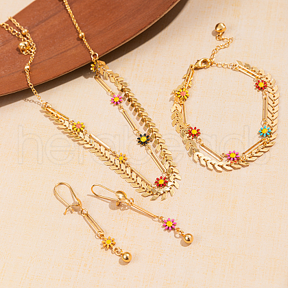 Iron Colorful Enamel Daisy Tassel Bracelets & Earrings & Necklaces Sets for Women QZ4077-1