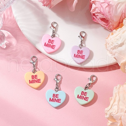 Heart with Word Be Mine Resin Pendant Decorations HJEW-JM03111-1