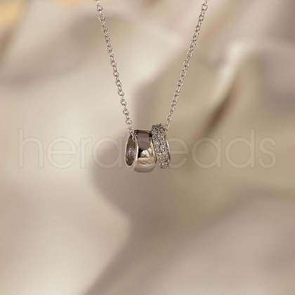 Brass Micro Pave Clear Cubic Zirconia Double Rings Pendant Necklaces FS-WGEFD2F-02-1