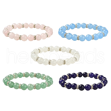 Natural Mixed Gemstone Round Beaded Stretch Bracelet BJEW-JB10028-1