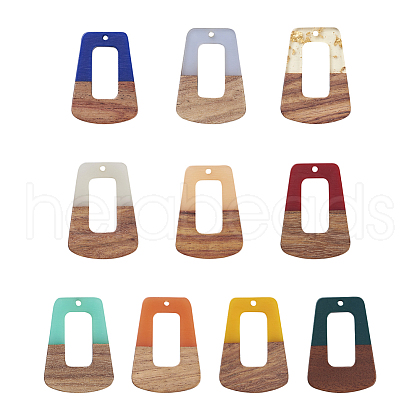Beadthoven 20Pcs 10 Colors Resin & Walnut Wood Pendants RESI-BT0001-15-1