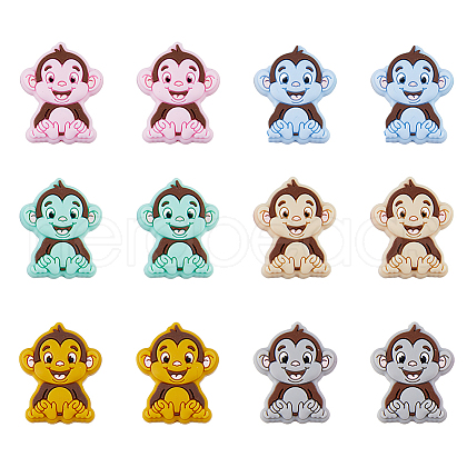DICOSMETIC 12Pcs 6 Colors Monkey Silicone Focal Beads SIL-DC0001-41-1