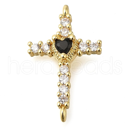 Brass Pave Black & Clear Cubic Zirconia Connector Charms KK-M101-02A-G02-1