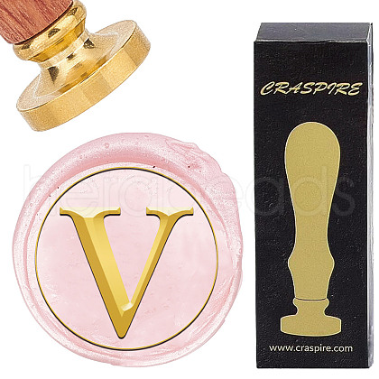 Brass Wax Seal Stamp with Wood Handle AJEW-WH0412-0324-1