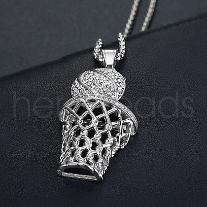 Basketball & Net Frame Zinc Alloy with Crystal Rhinestone Pendant Necklaces FS-WGB623B-02-1