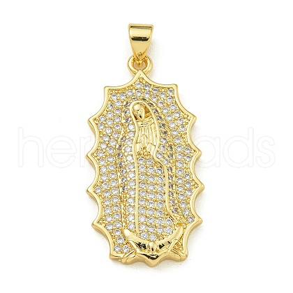 Virgin Mary Theme Rack Plating Brass Micro Pave Clear Cubic Zirconia Pendants KK-Z067-06G-04-1