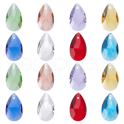   48Pcs 8 Colors Faceted Glass Pendants GLAA-PH0002-98-1