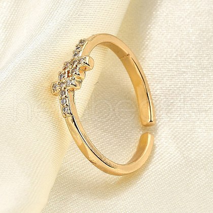 Brass Micro Pave Clear Cubic Zirconia Cuff Rings for Women RJEW-H247-30G-1