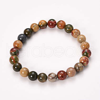 Natural Polychrome Jasper/Picasso Stone/Picasso Jasper Beaded Stretch Bracelets BJEW-Q692-11-8mm-1