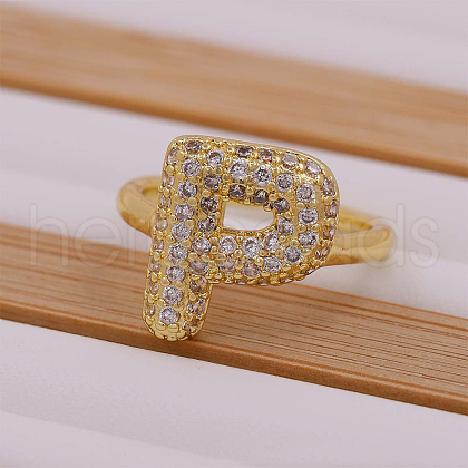 Brass Micro Pave Clear Cubic Zirconia Initial Cuff Rings FS-WGB210B-16-1