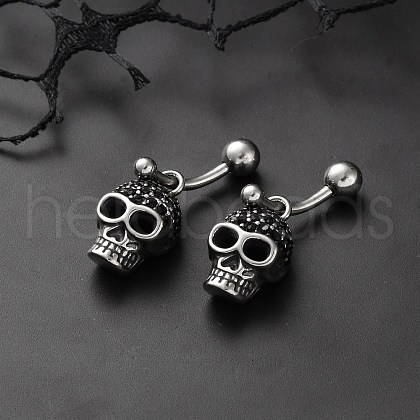 Skull 316 Surgical Stainless Steel Dangle Belly Button Rings EJEW-G416-02AS-1