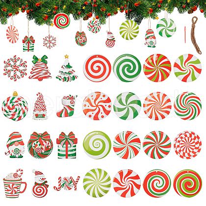  Christmas Wooden Pendant Decorations and Paper Flag Banners AJEW-NB0006-09-1