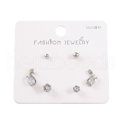6 Pcs Brass Mirco Pave Clear Cubic Zirconia Ear Studs EJEW-S218-01P-05-1
