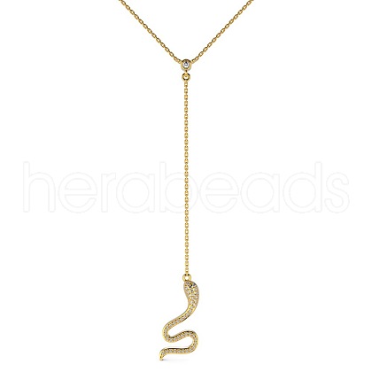 925 Sterling Silver Micro Pave Clear Cubic Zirconia Cable Chain Snake Tassel Pendant Necklaces for Women NJEW-Q342-09G-1
