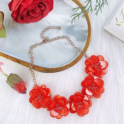 Flower Natural Shell Bib Necklaces for Women FS-WGF0490-02-1