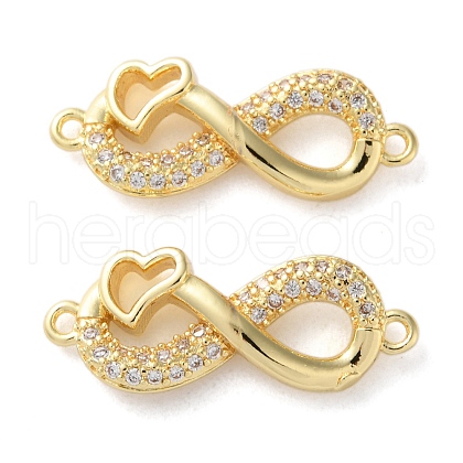 Rack Plating Brass Clear Cubic Zirconia Infinity Heart Connector Charms KK-C084-13B-G-1