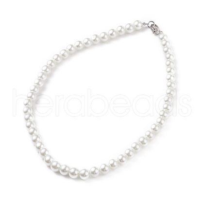 Glass Pearl Round Beaded Necklace for Men Women NJEW-JN03923-02-1
