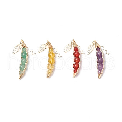 4Pcs 4 Styles Synthetic Citrine & Natural Carnelian & Green Aventurine & Amethyst Beaded Pea Pendants PALLOY-TA00229-1