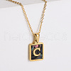 304 Stainless Steel Pave Natural Paua Shell Rectangle Initial Pendant Necklaces for Women FS-WG38E89-03-1