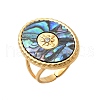 Oval 304 Stainless Steel & Paua Shell & Rhinestone Cuff Rings for Women RJEW-G346-06G-02-4