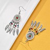 Oval & Feather Alloy Glass Chandelier Earrings EJEW-G426-02AS-3