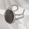 Oval Natural Grey Agate Finger Rings RJEW-M062-02P-12-5