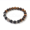 Natural Tiger Eye Beads and Natural Frosted Agate Beads Stretch Bracelets BJEW-JB03848-04-1