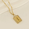 304 Stainless Steel Micro Pave Clear Cubic Zirconia Rectangle with Hollow Letter Pendant Necklaces FS-WGAE794-12-1