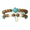 2Pcs 2 Style Synthetic Turquoise Tortoise & Natural Coconut Stretch Bracelets Set BJEW-JB09808-1