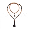 Wood & Tiger Eye Beads Wrap Necklaces NJEW-JN04135-1
