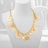 Brass & Natural Shell Starfish Shell Shaped Disc Pendant Bib Necklaces for Beach FS-WGE22AD-03-1