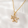 304 Stainless Steel Micro Pave Clear Cubic Zirconia Double Starfish Pendant Necklaces FS-WG2E0D3-01-3