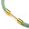 Brass Column Bar Link Bracelet with Leather Cords BJEW-G675-05G-04-2