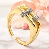 Brass Micro Pave Clear Cubic Zirconia Cuff Rings RJEW-U035-05GP-1